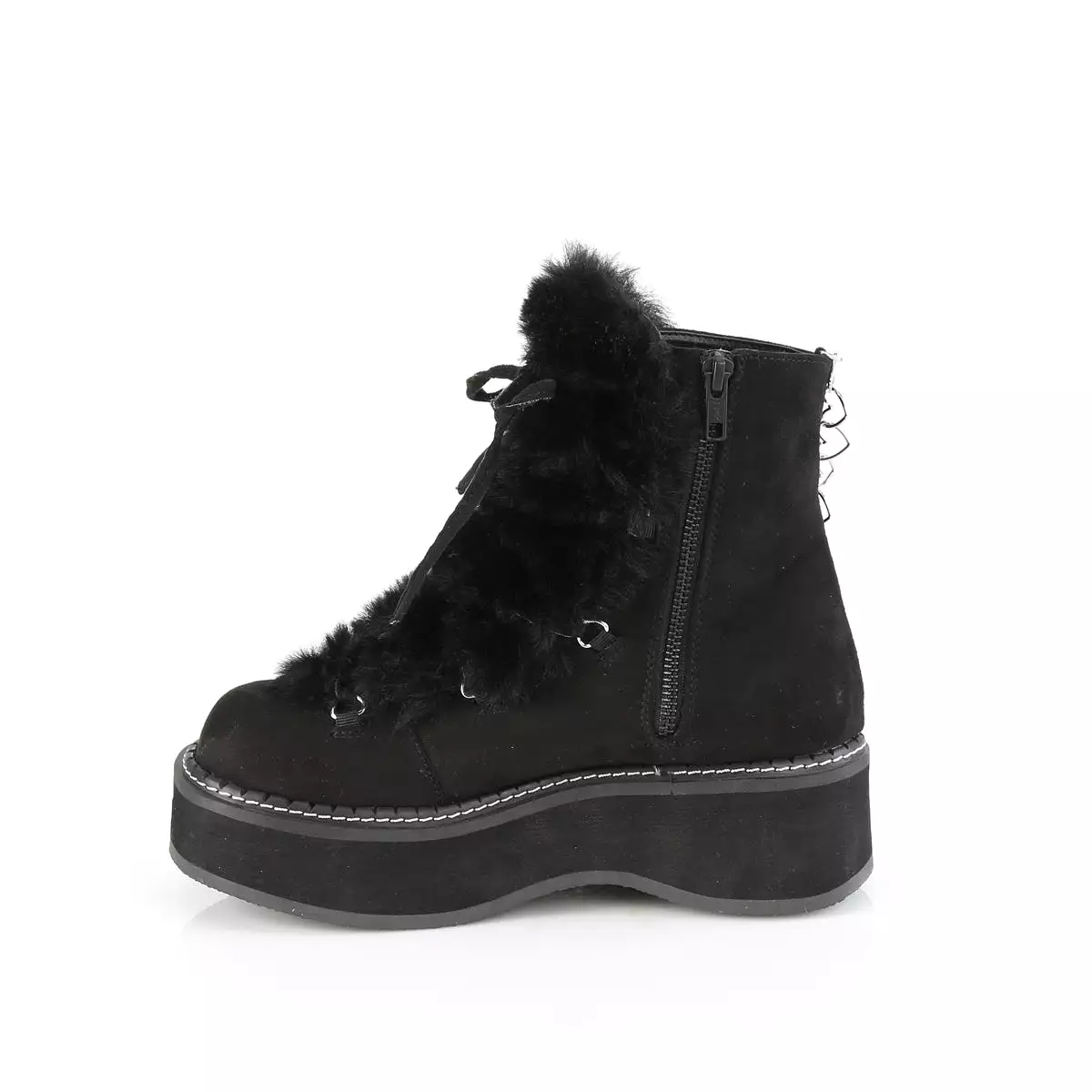 2 Inch Platform EMILY-55 Black Vegan Suede-Faux Fur