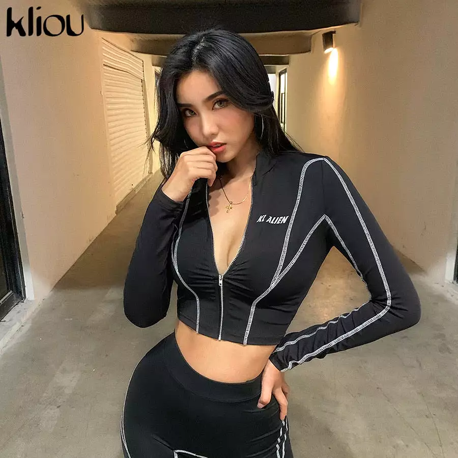 2 pieces set fitness tracksuit long sleeve zipper sportswear outfits