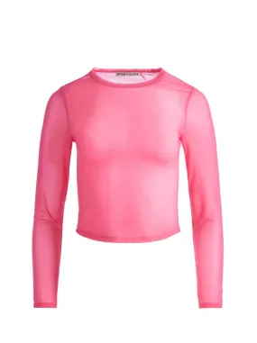 Alice + Olivia - Delaina Long Sleeve Mesh Crop Top - Candy