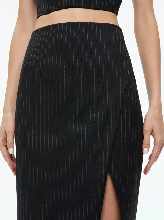 Alice + Olivia - Siobhan Midi Skirt - Black Pinstripe