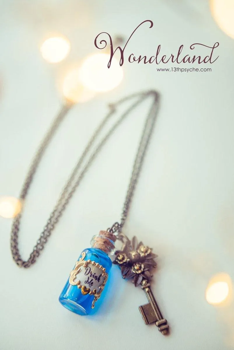 Alice in Wonderland Drink me potion bottle necklace