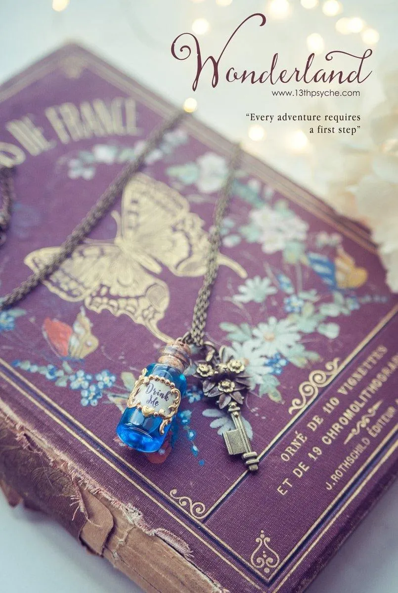 Alice in Wonderland Drink me potion bottle necklace