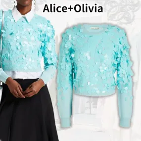 Alice+Olivia  |Crew Neck Nylon Long Sleeves Plain Cotton V-neck & Crew neck