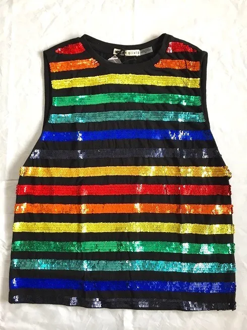 Alice+Olivia  |Crew Neck Short Stripes Casual Style Sleeveless Party Style