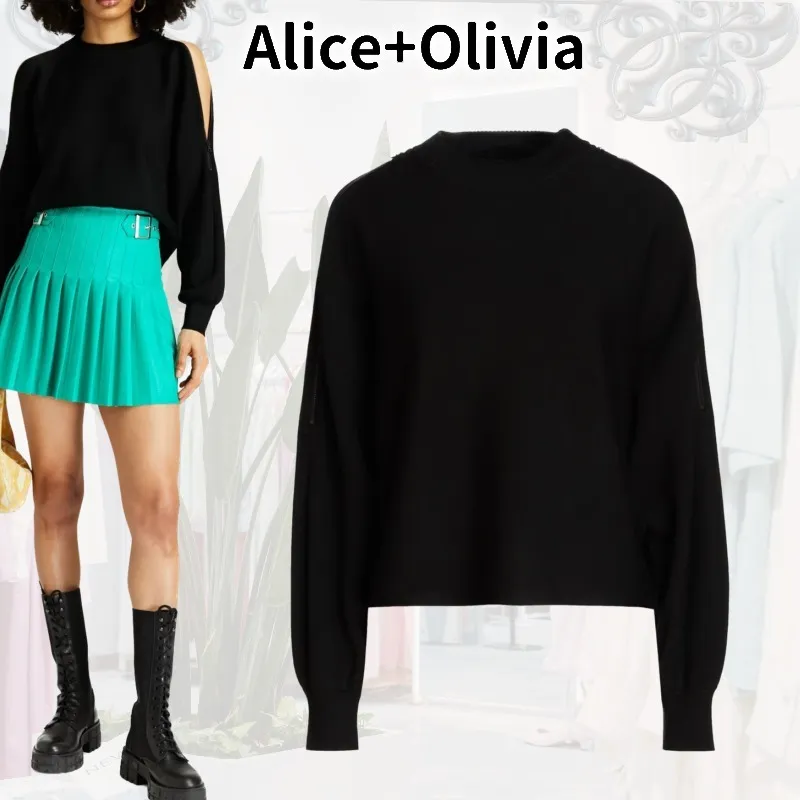 Alice+Olivia  |Crew Neck Wool Nylon Long Sleeves Plain V-neck & Crew neck