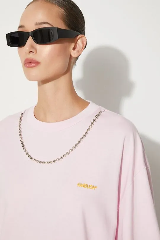 AMBUSH cotton t-shirt Ballchain women’s pink color BWAA04BF24JER0013616