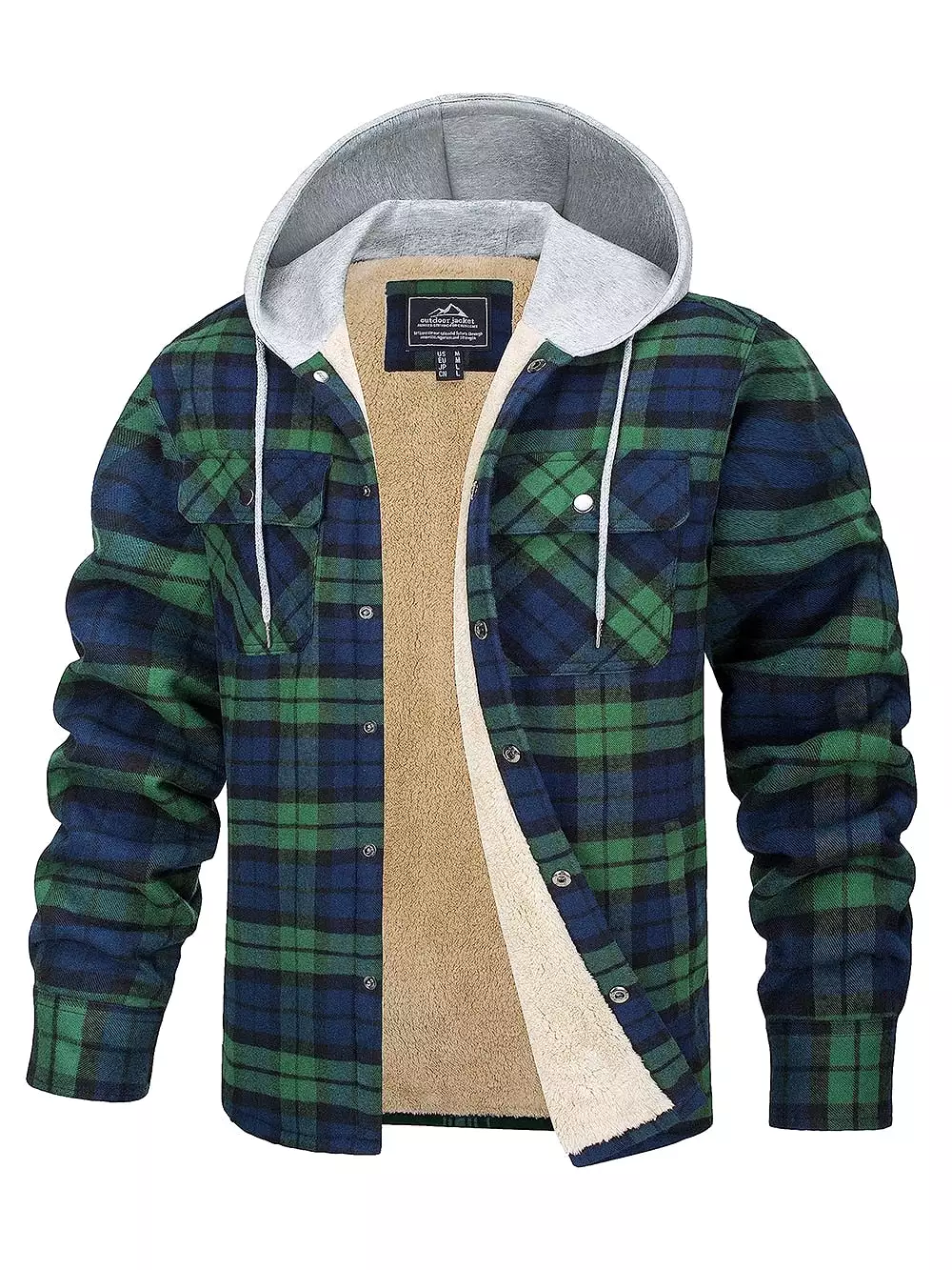 Ashore Shop Mens Cotton Soft Fleece Lined Men's Flannel Shirt Jackets