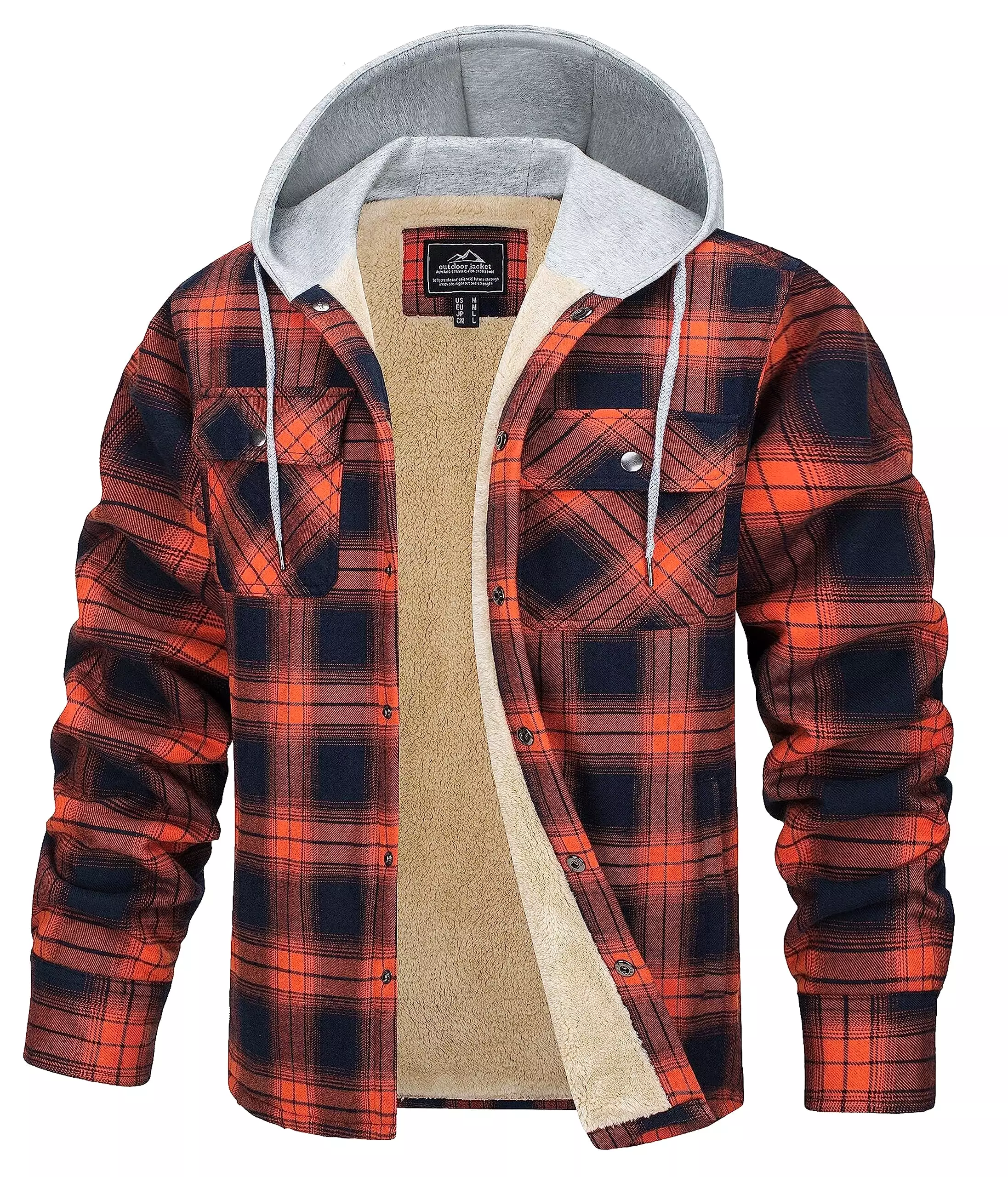 Ashore Shop Mens Cotton Soft Fleece Lined Men's Flannel Shirt Jackets