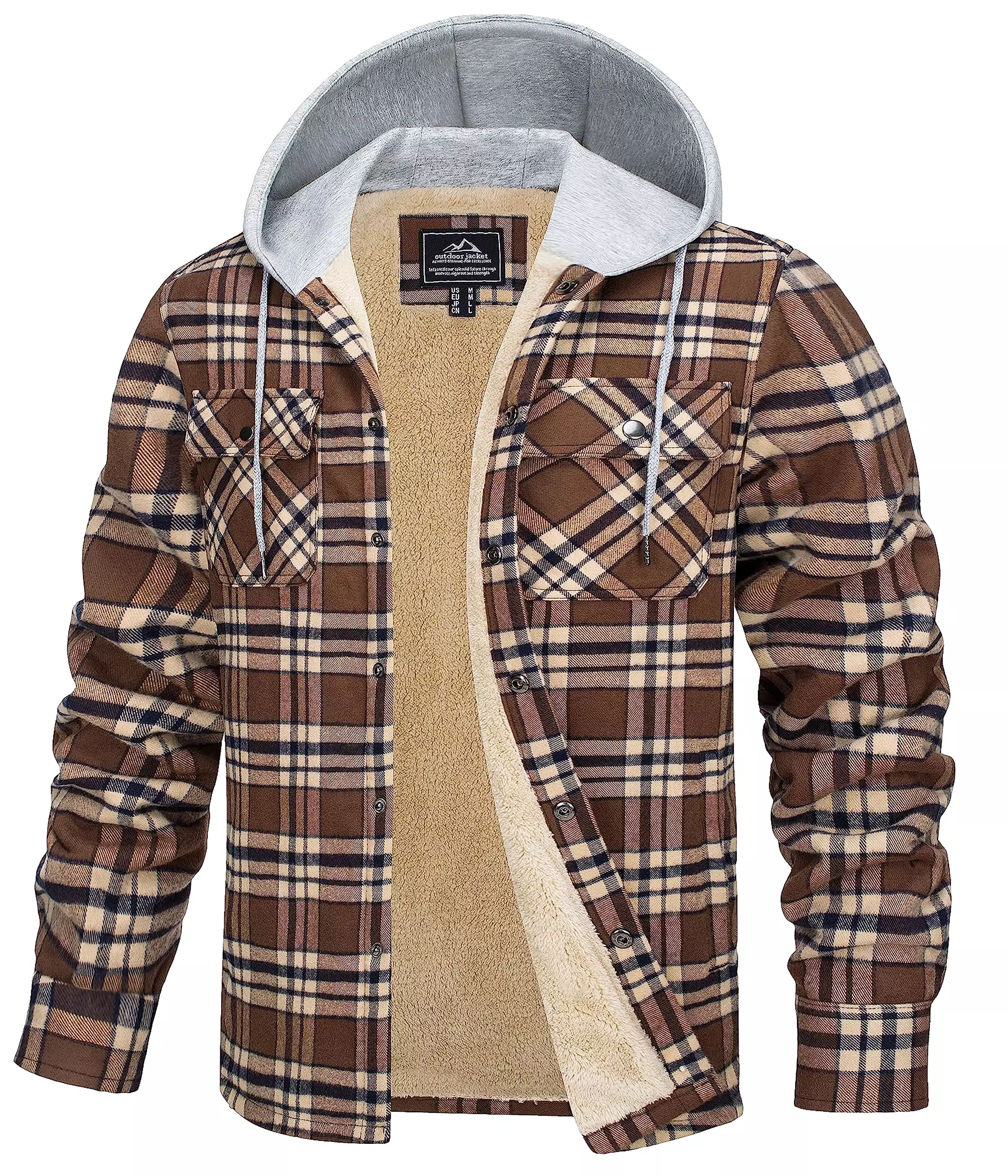 Ashore Shop Mens Cotton Soft Fleece Lined Men's Flannel Shirt Jackets