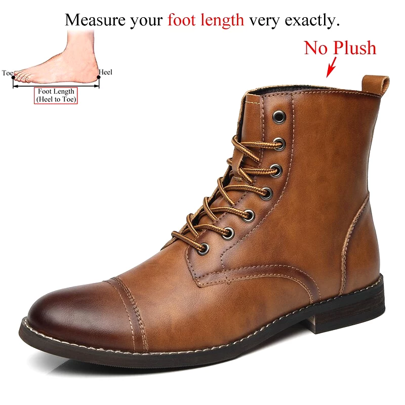 Autumn Winter Plush Men Leather Boots British Style Fashion