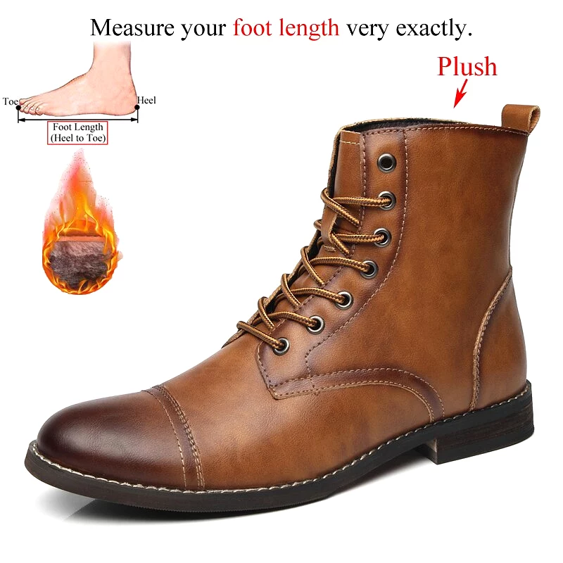 Autumn Winter Plush Men Leather Boots British Style Fashion