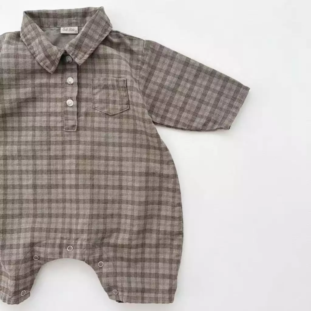 Baby Boys Checked Rompers Wholesale 23082876