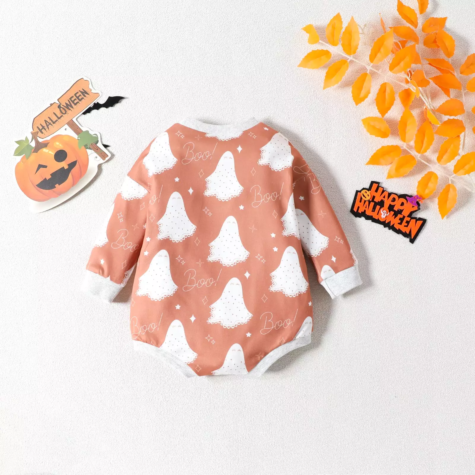 Baby Girls Boys Letters Color-blocking Print Halloween Rompers Wholesale 23090635