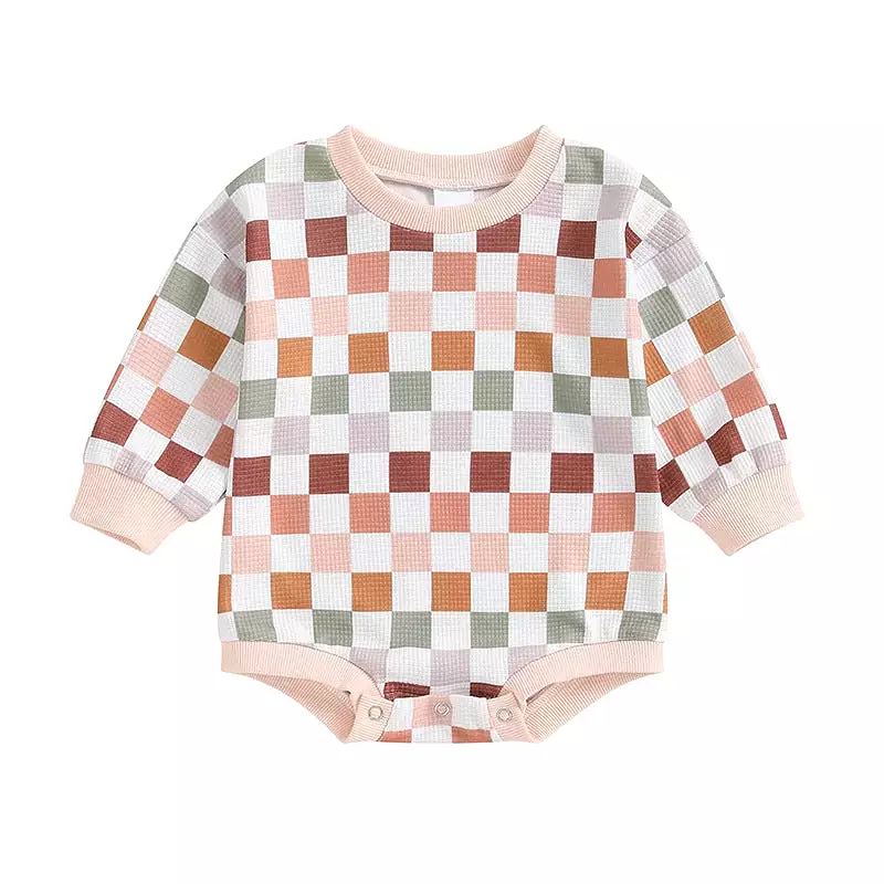 Baby Girls Color-blocking Checked Rompers Wholesale 231130309