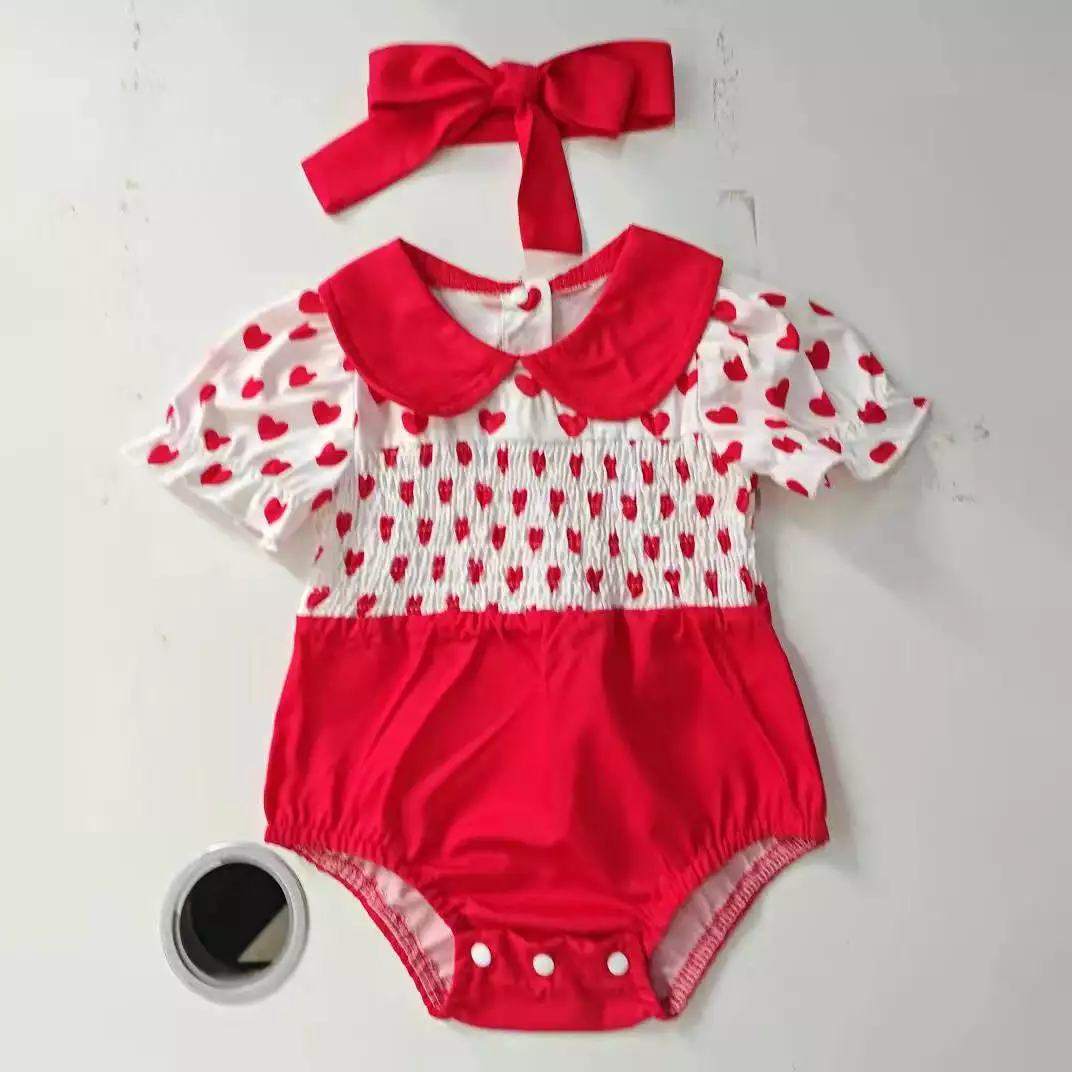 Baby Girls Color-blocking Love heart Rompers Wholesale 24030151