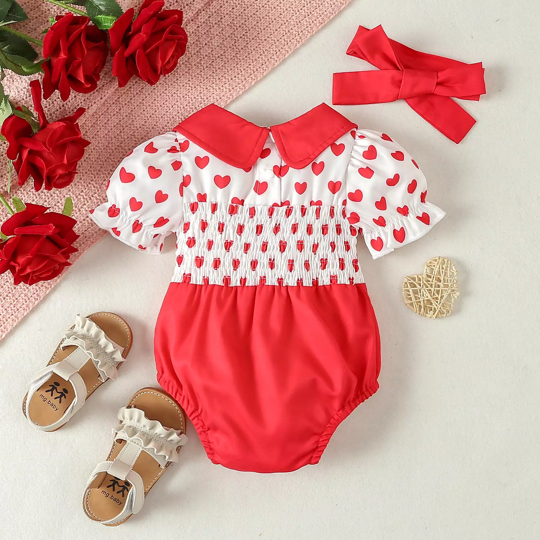 Baby Girls Color-blocking Love heart Rompers Wholesale 24030151