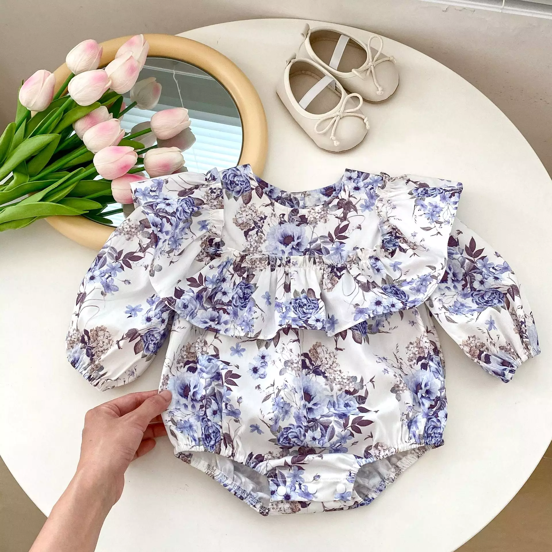 Baby Girls Flower Print Rompers Wholesale 23082885