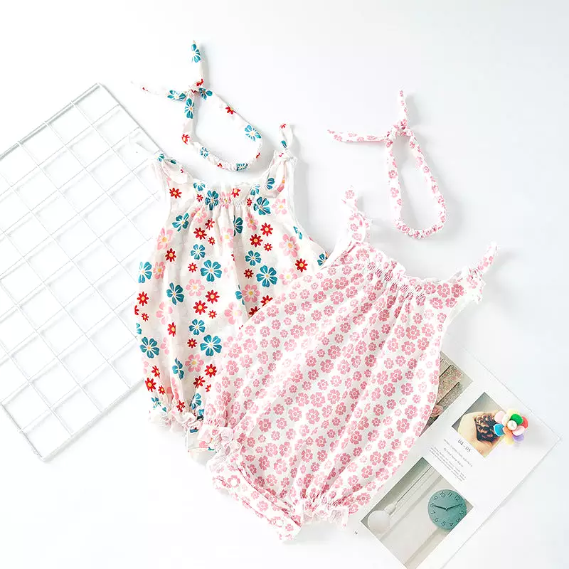 Baby Girls Flower Print Rompers Wholesale 240409287