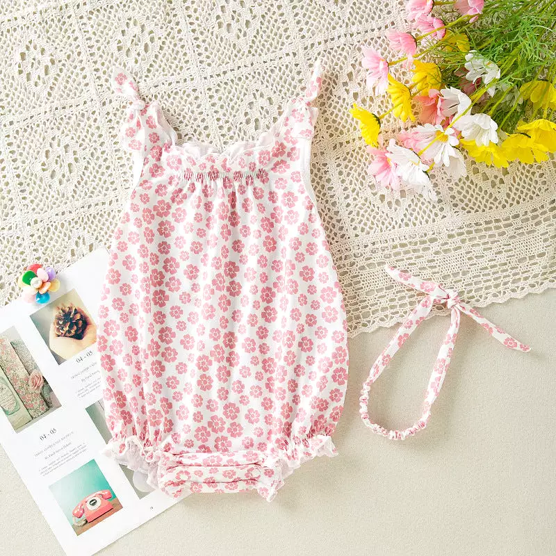 Baby Girls Flower Print Rompers Wholesale 240409287