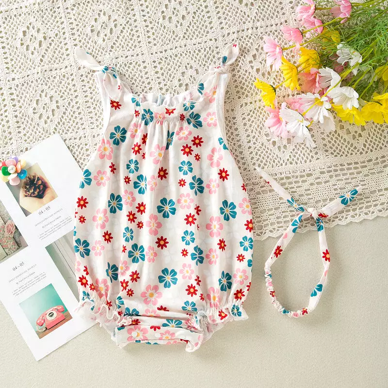 Baby Girls Flower Print Rompers Wholesale 240409287