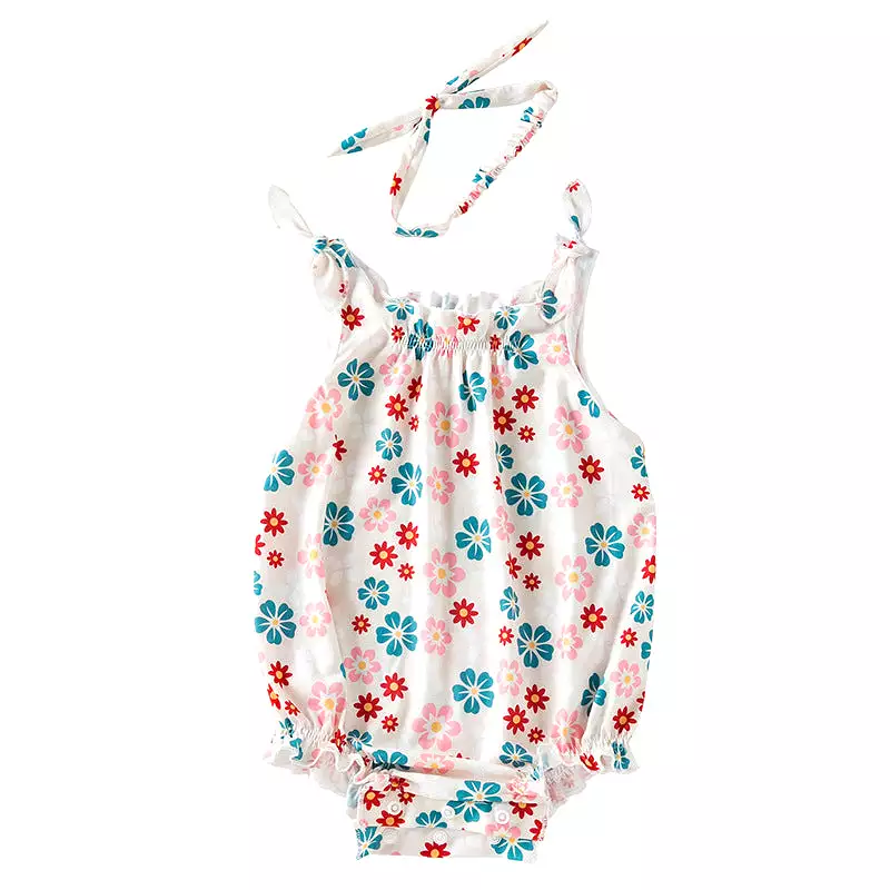 Baby Girls Flower Print Rompers Wholesale 240409287