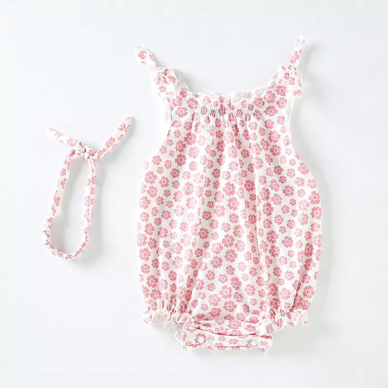 Baby Girls Flower Print Rompers Wholesale 240409287