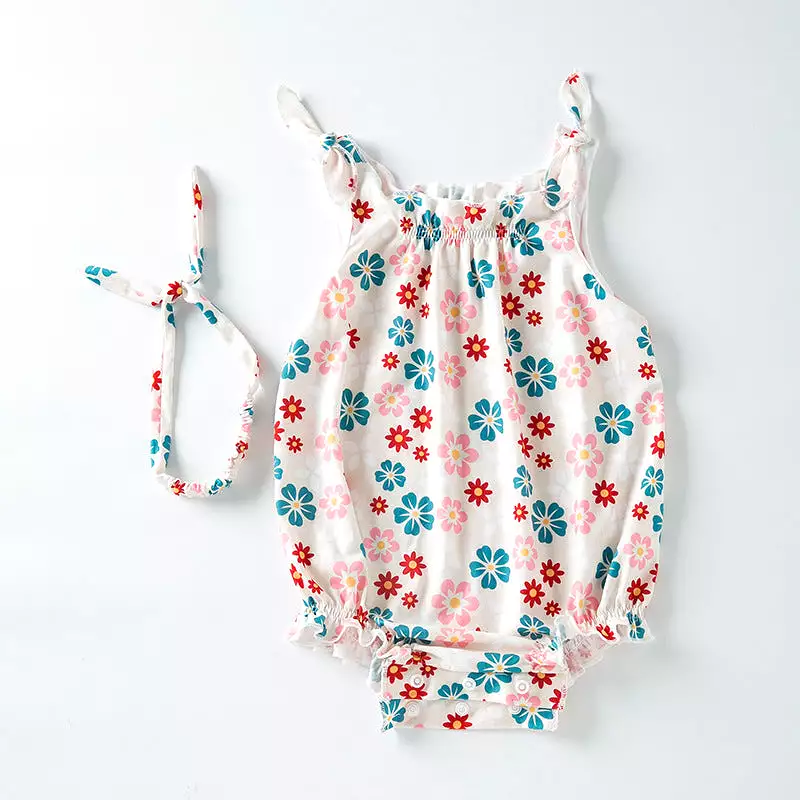 Baby Girls Flower Print Rompers Wholesale 240409287