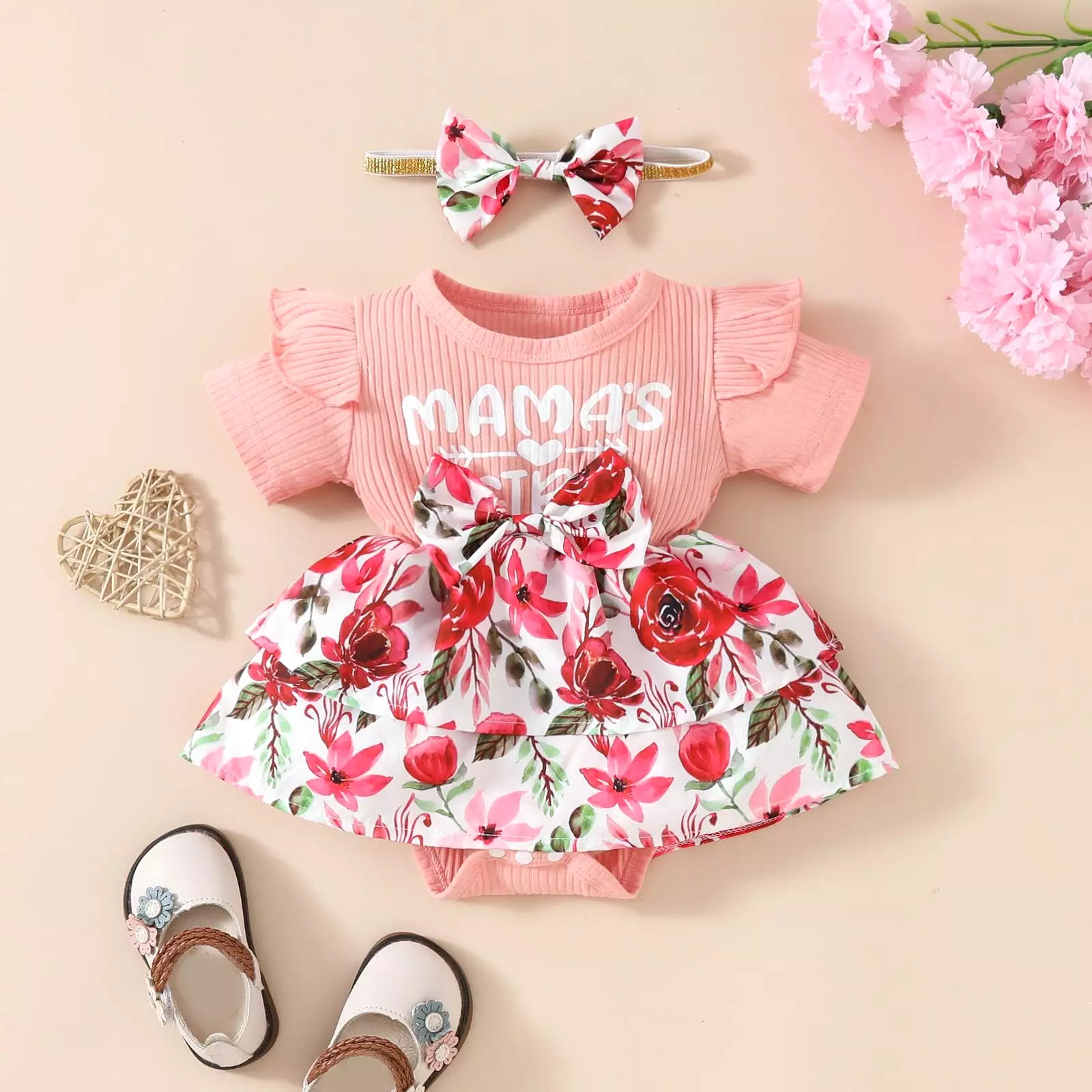 Baby Girls Letters Flower Print Rompers Wholesale 20240404