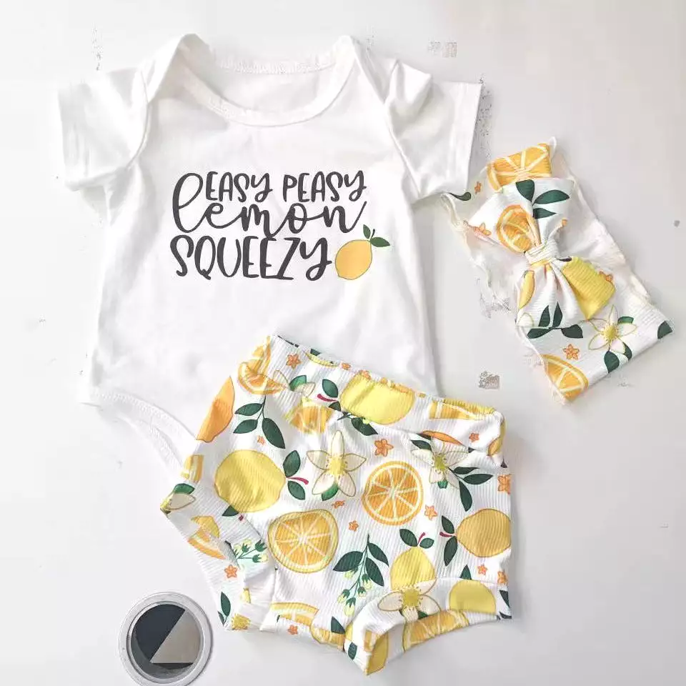 Baby Girls Letters Fruit Print Shorts Rompers Wholesale 24030160