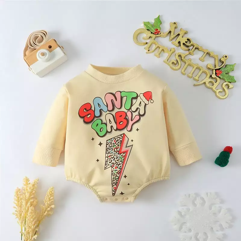 Baby Kid Girls Boys Letters Cartoon Print Christmas Rompers Wholesale 23102410