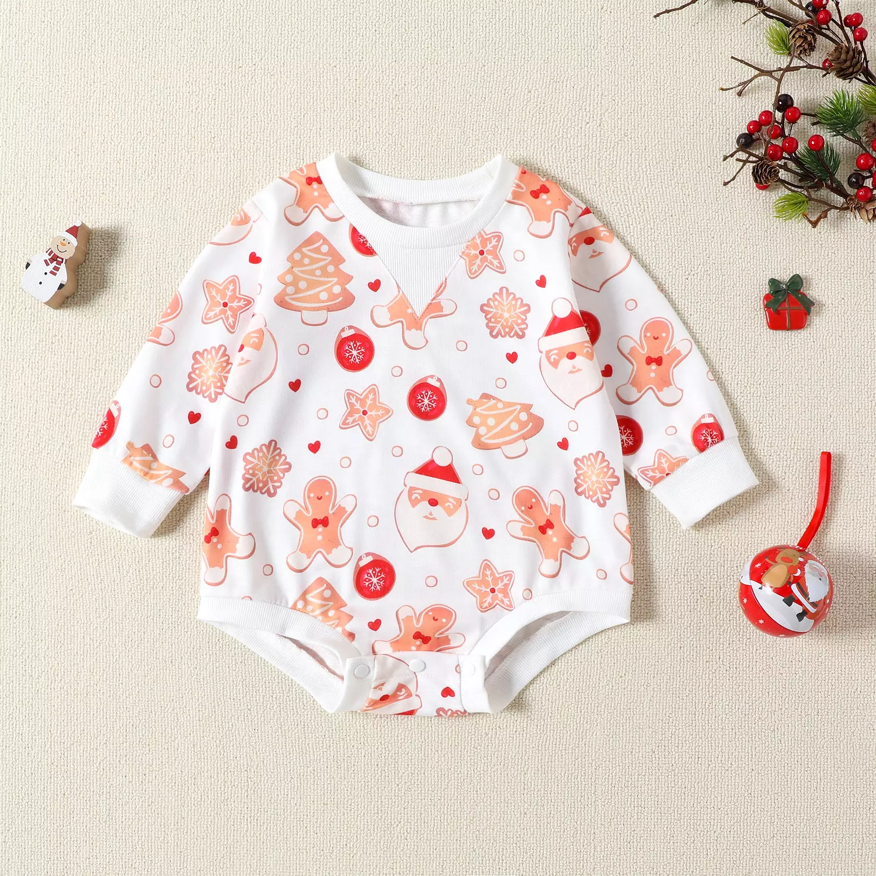 Baby Kid Girls Cartoon Print Christmas Rompers Wholesale 23102405