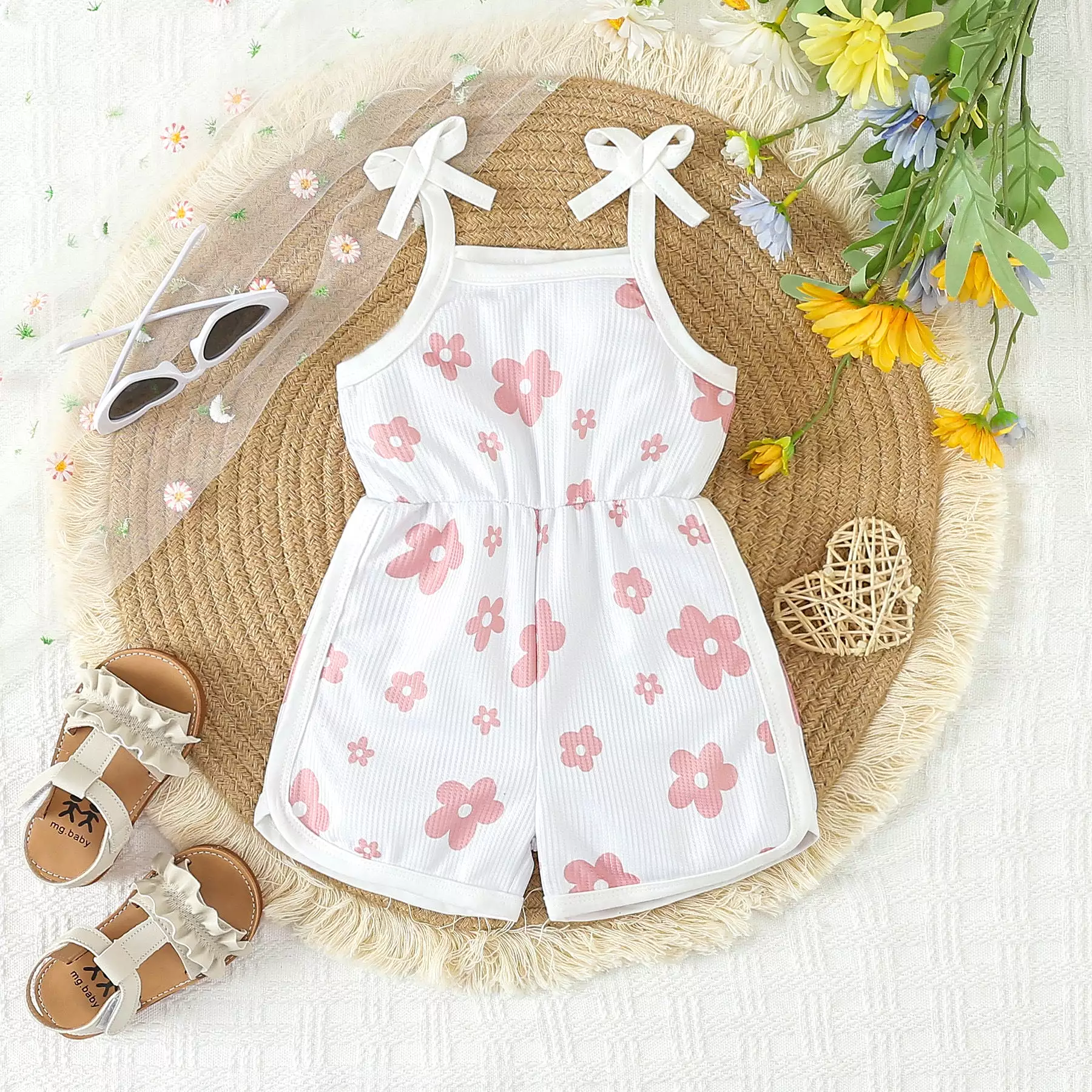 Baby Kid Girls Flower Print Beach Rompers Wholesale 24030175