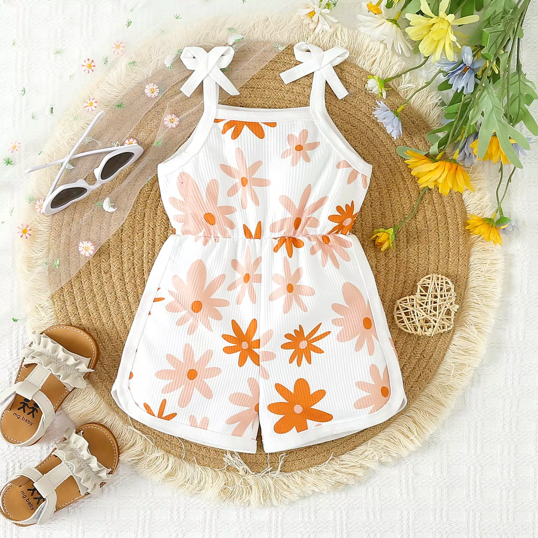 Baby Kid Girls Flower Print Beach Rompers Wholesale 24030175