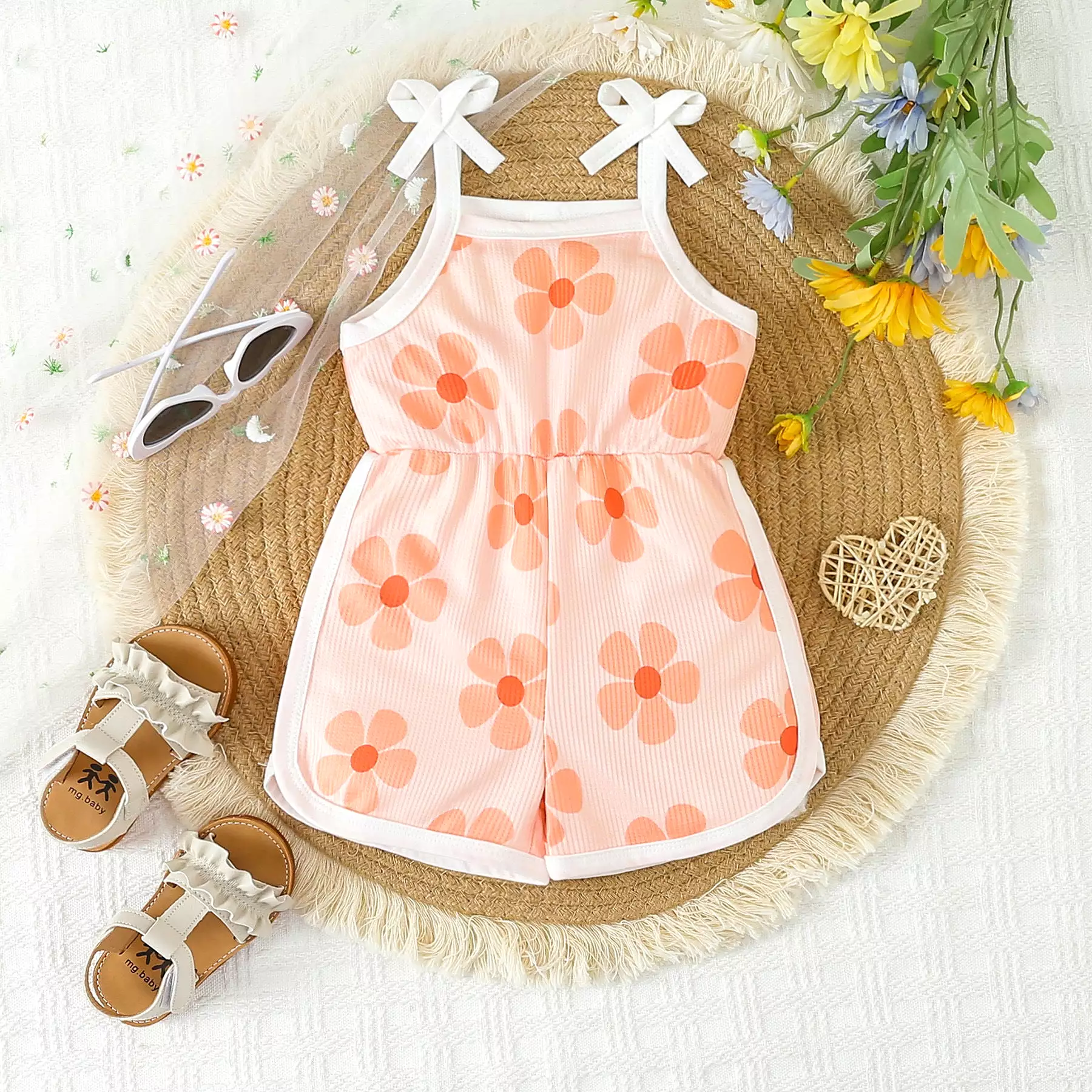 Baby Kid Girls Flower Print Beach Rompers Wholesale 24030175