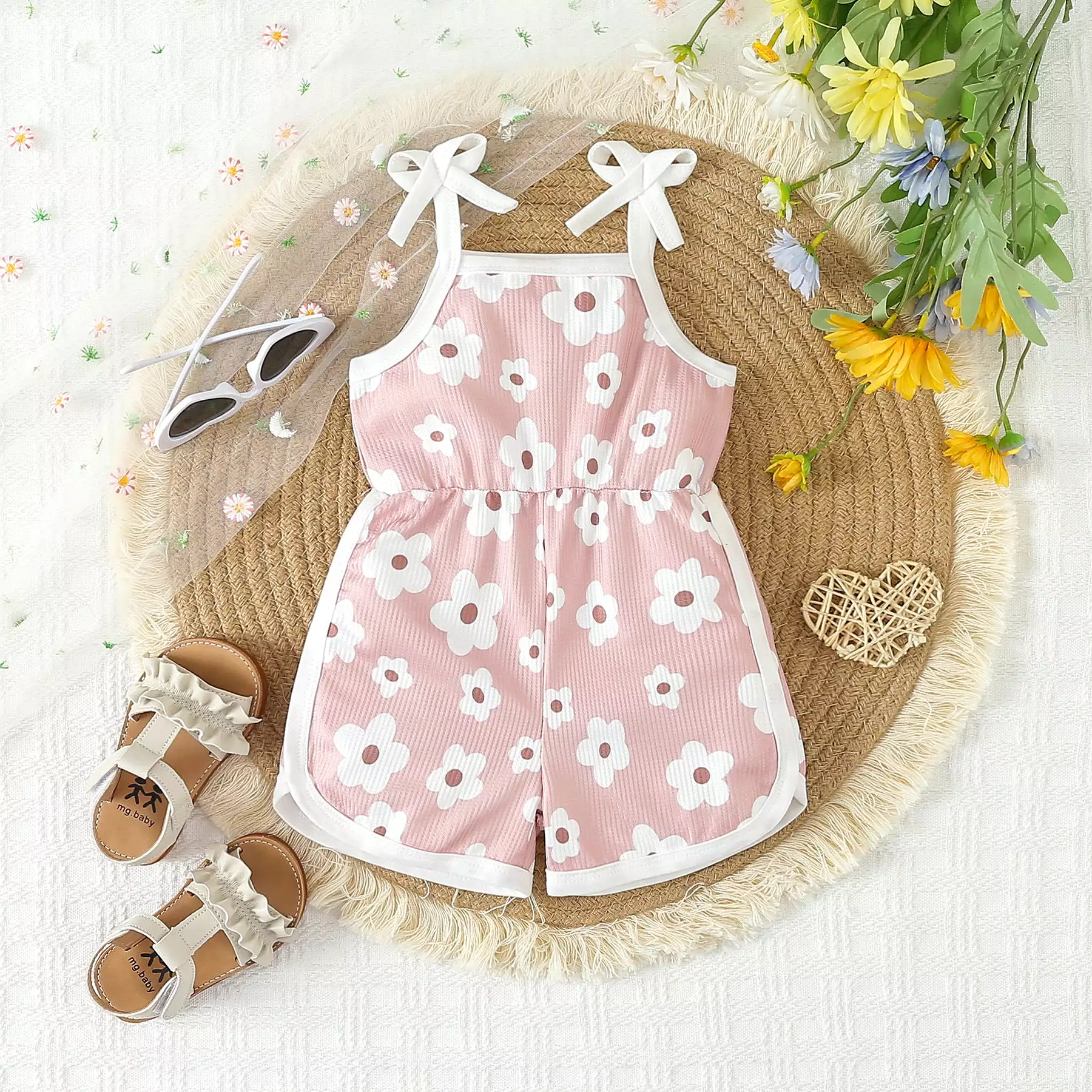 Baby Kid Girls Flower Print Beach Rompers Wholesale 24030175