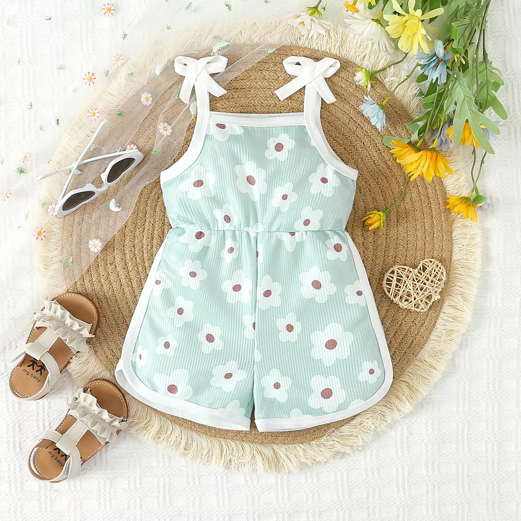 Baby Kid Girls Flower Print Beach Rompers Wholesale 24030175