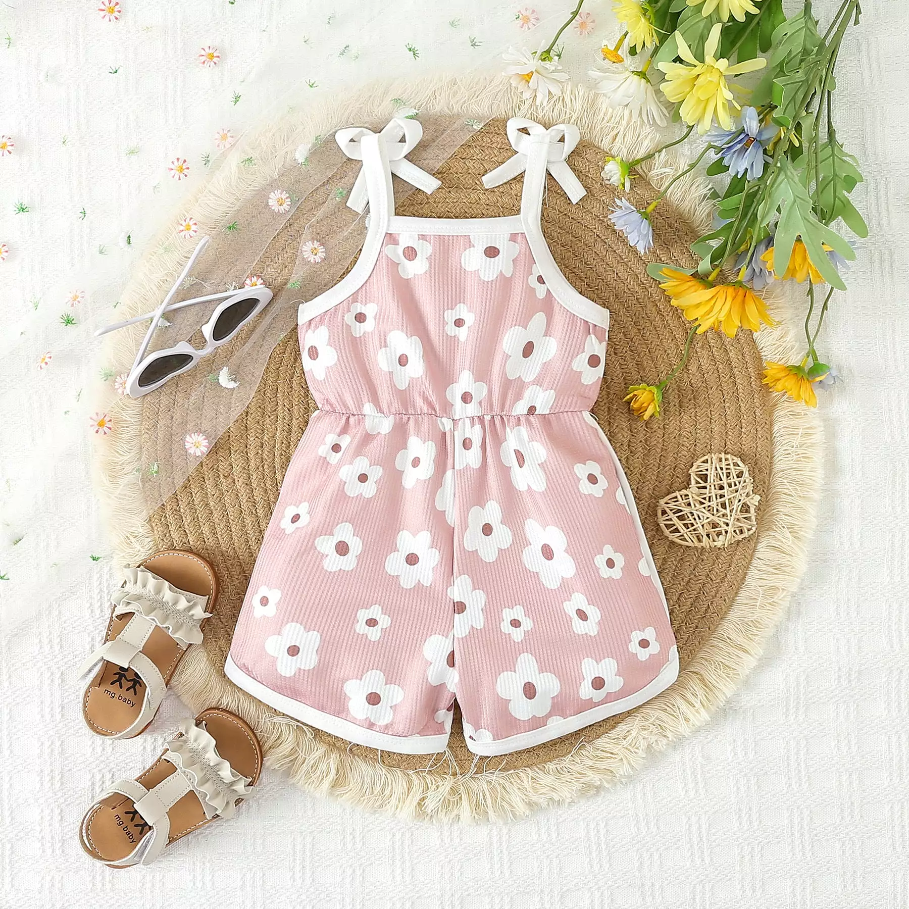 Baby Kid Girls Flower Print Beach Rompers Wholesale 24030175