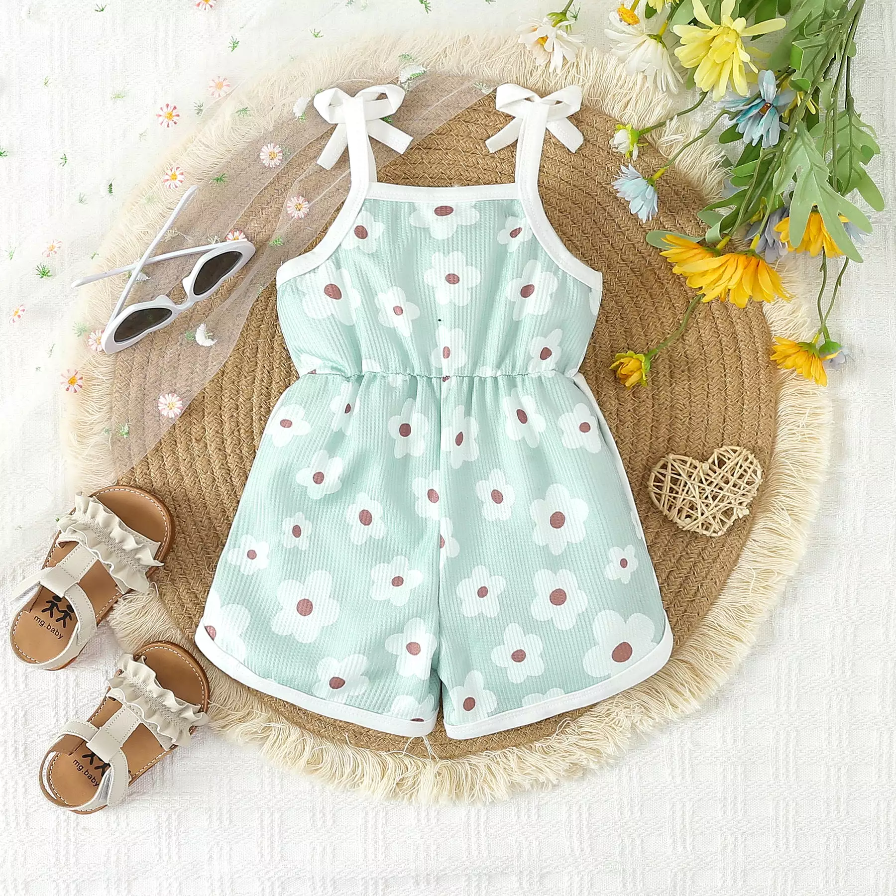 Baby Kid Girls Flower Print Beach Rompers Wholesale 24030175