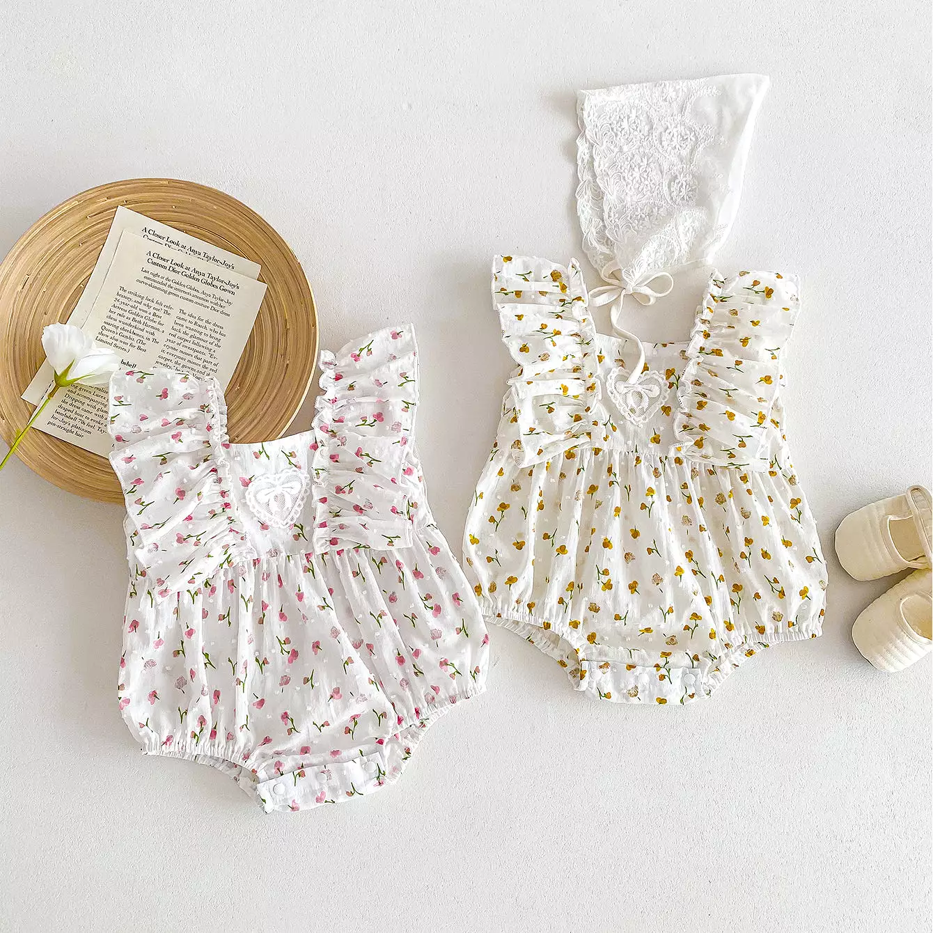 Baby Kid Girls Flower Print Rompers Wholesale 240301146