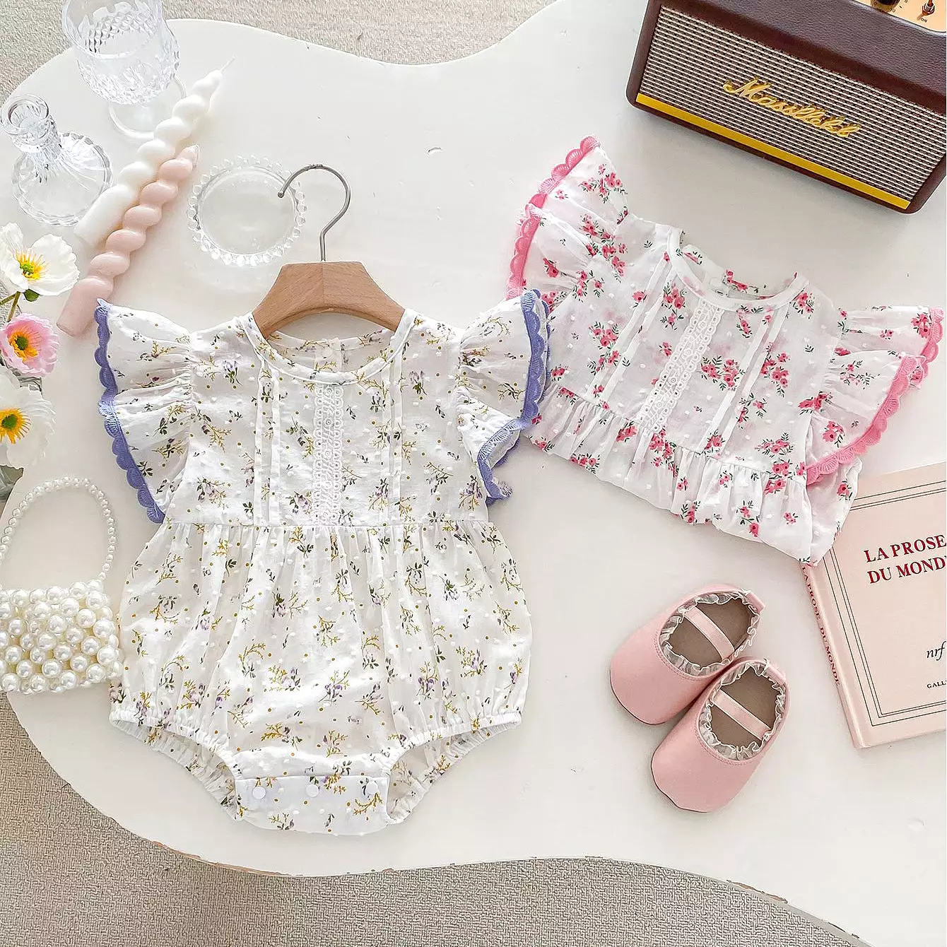 Baby Kid Girls Flower Print Rompers Wholesale 240301147