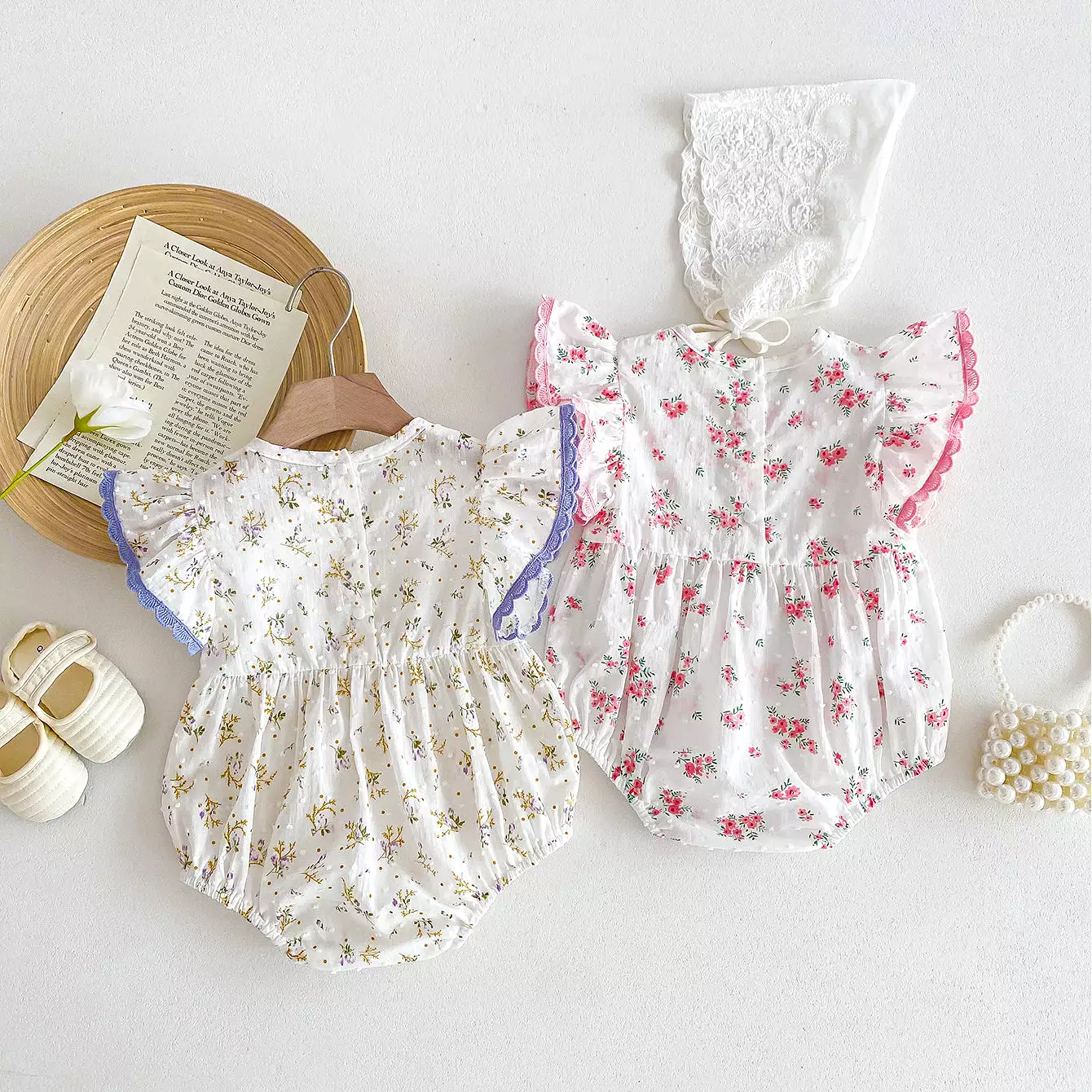 Baby Kid Girls Flower Print Rompers Wholesale 240301147