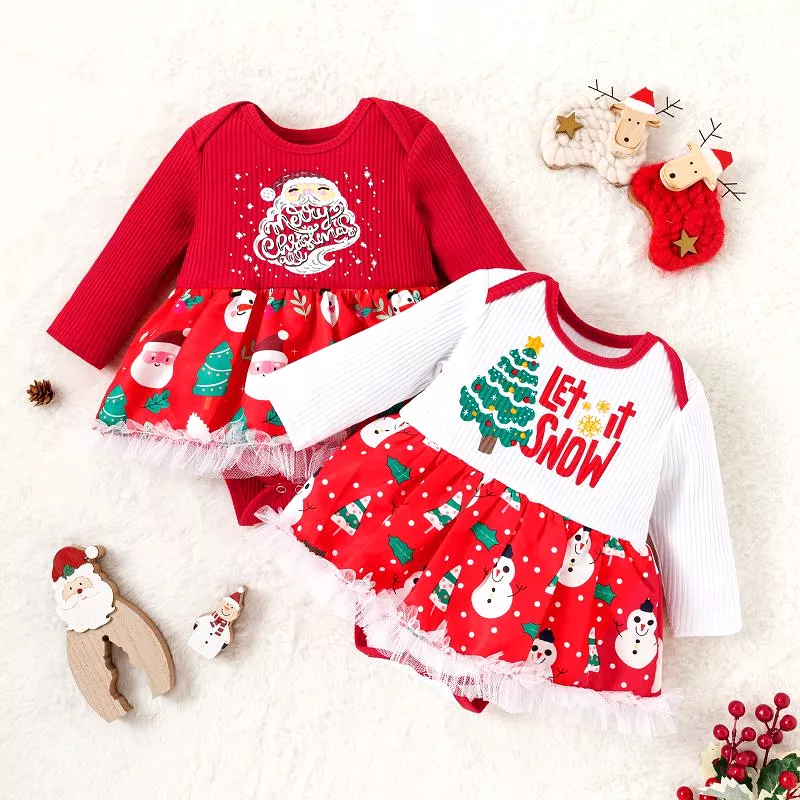 Baby Kid Girls Letters Cartoon Print Christmas Rompers Wholesale 23111506