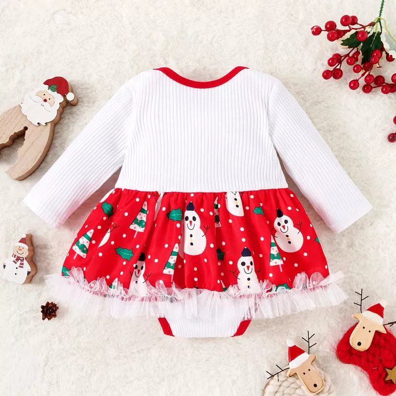 Baby Kid Girls Letters Cartoon Print Christmas Rompers Wholesale 23111506