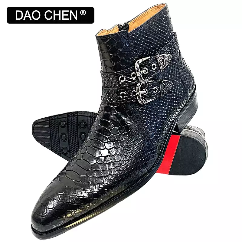 BLACK WINTER ANKLE BOOTS MEN SHOES LUXURY SNAKE BOOTS