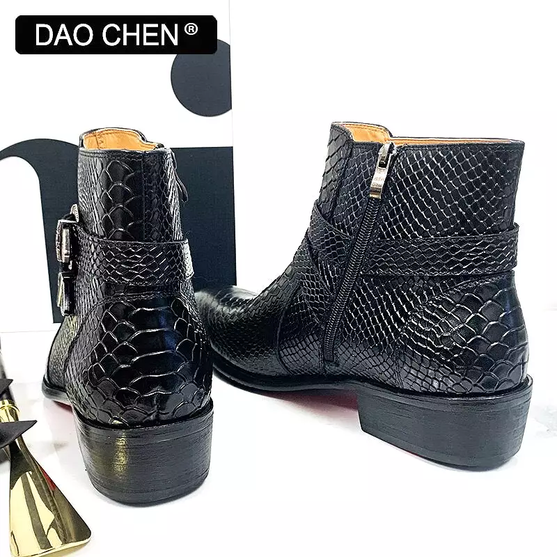 BLACK WINTER ANKLE BOOTS MEN SHOES LUXURY SNAKE BOOTS