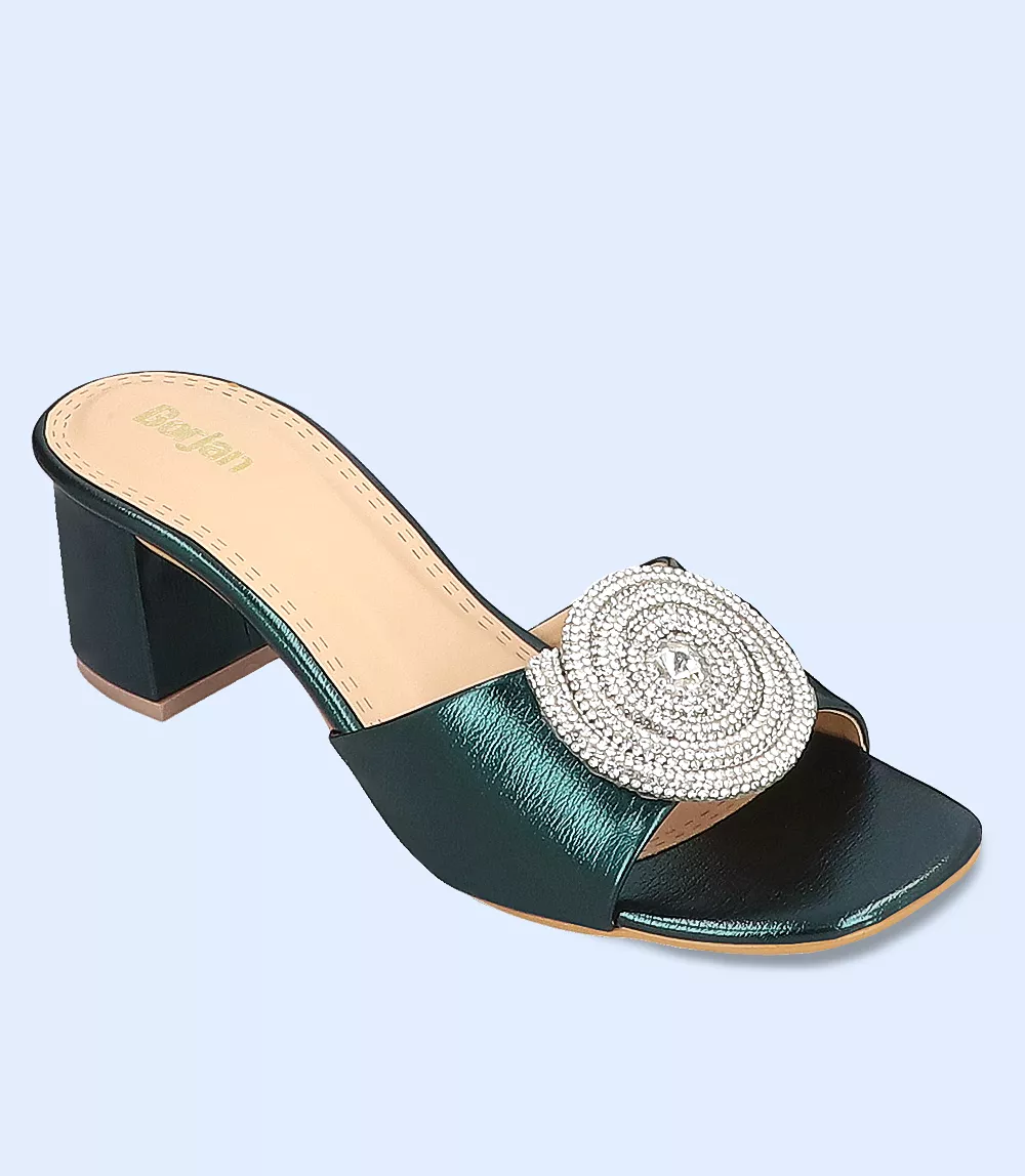 BW8686-GREEN-Women Formal Slipper Heels