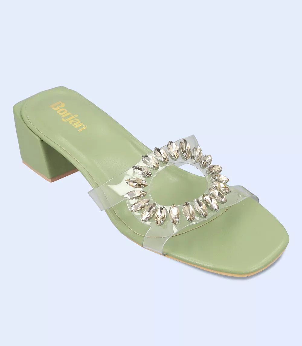 BW9286-GREEN-Women Slipper Heel