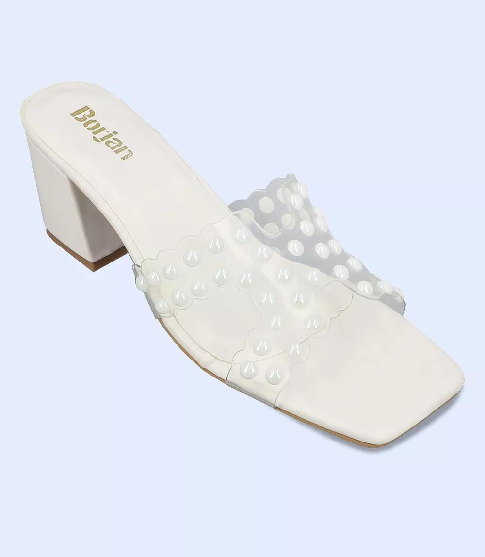 BW9289-WHITE-Women Formal Slipper Heel