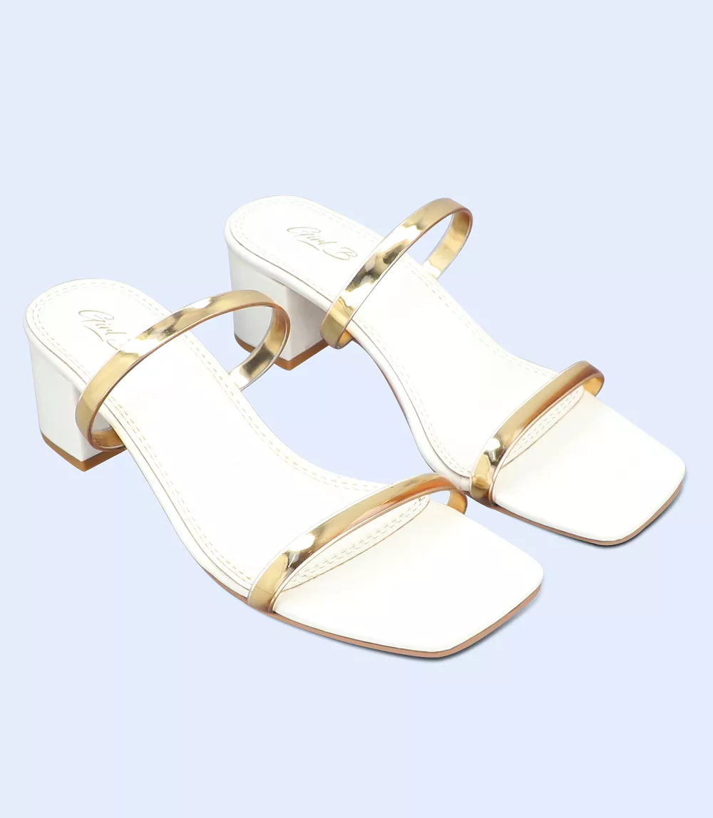 BW9380-WHITE-Women Slipper Heel