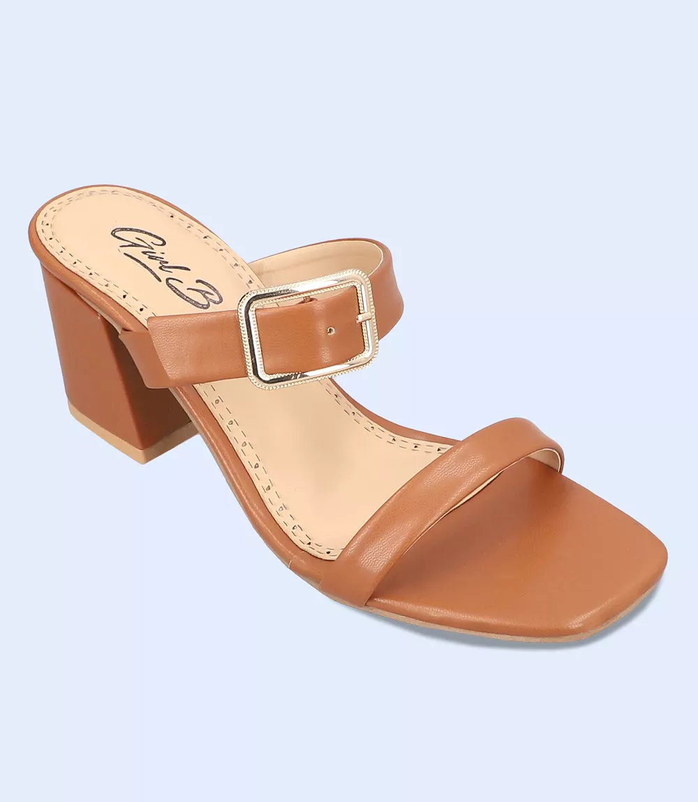 BW9395-TAN-Women Slipper Heel